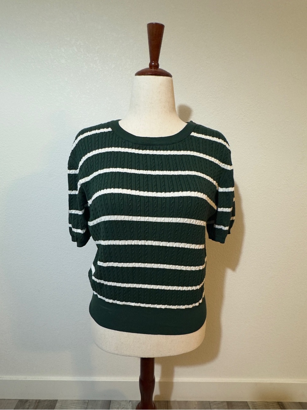 Collectif Forest Green & White Striped Crew Sweater